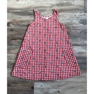 Hanna Anderson Size 10 Sun Dress Red White Plaid Blue Embroidery Flowers Size 10